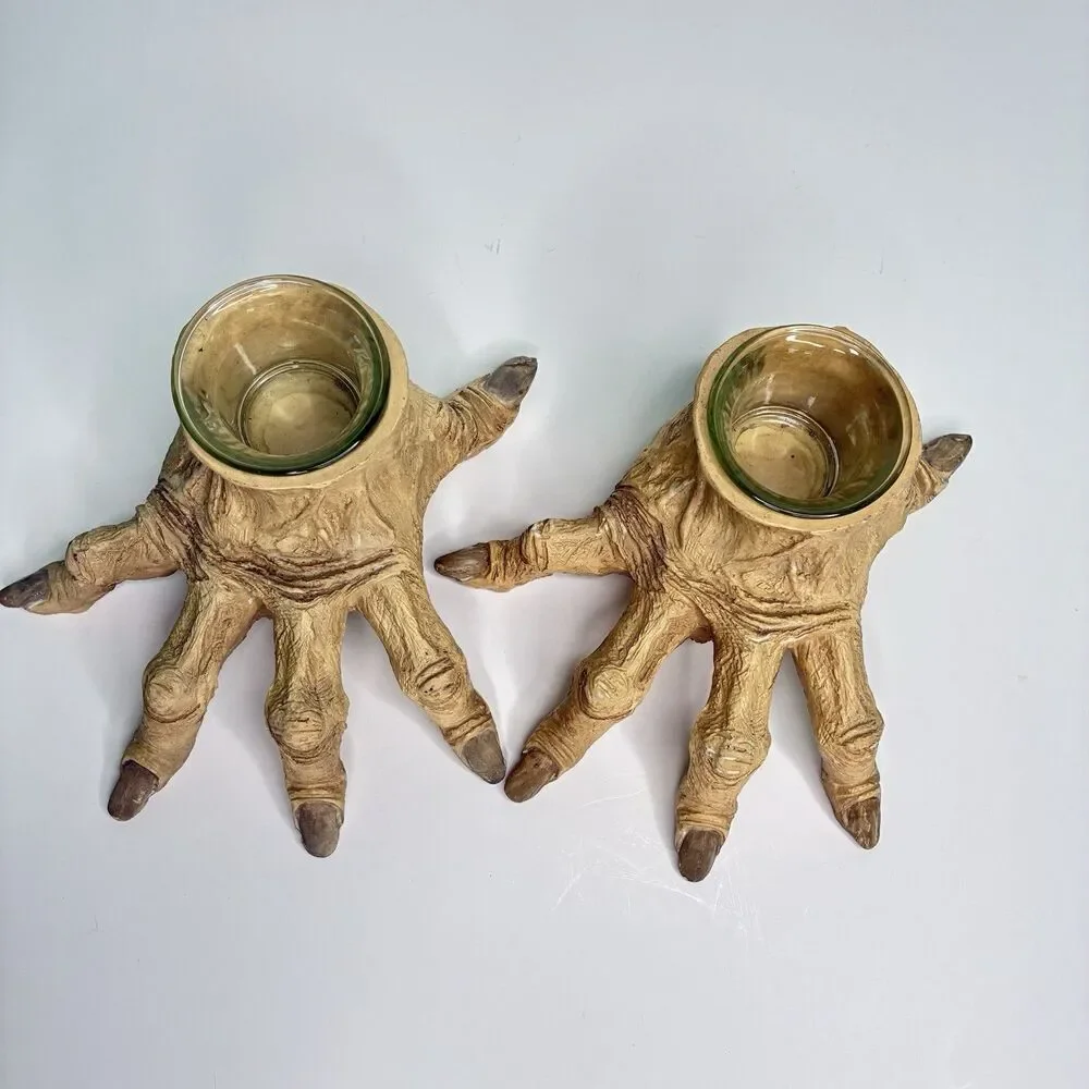 2 Halloween Witch Corpse Zombie Monster Hands Candle Holders Vtg 90’s